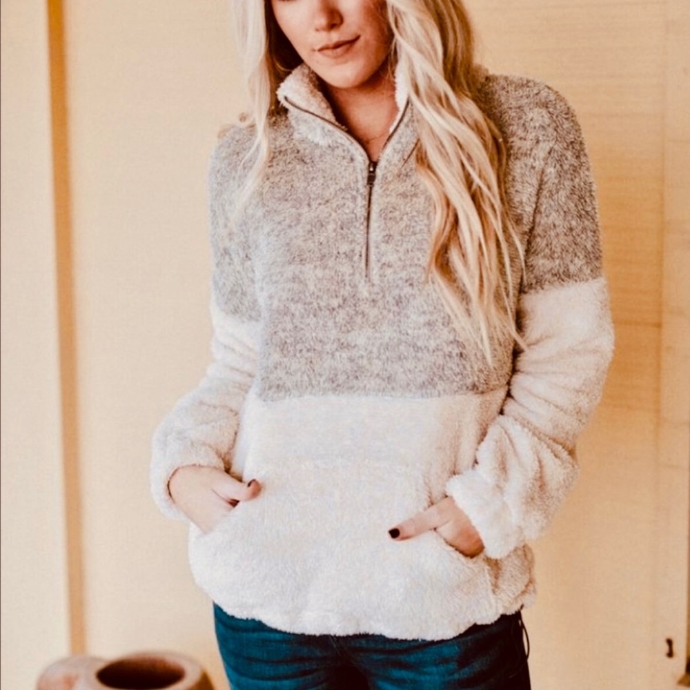 Doe & Rae Sherpa Half-Zip Color block Pullover - L